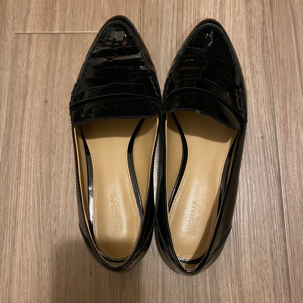 Burgundy Michael Kors patent leather loafers